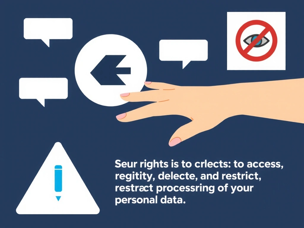 A stylized infographic showing a human hand reaching out to control various data icons, representing user rights over their personal data.