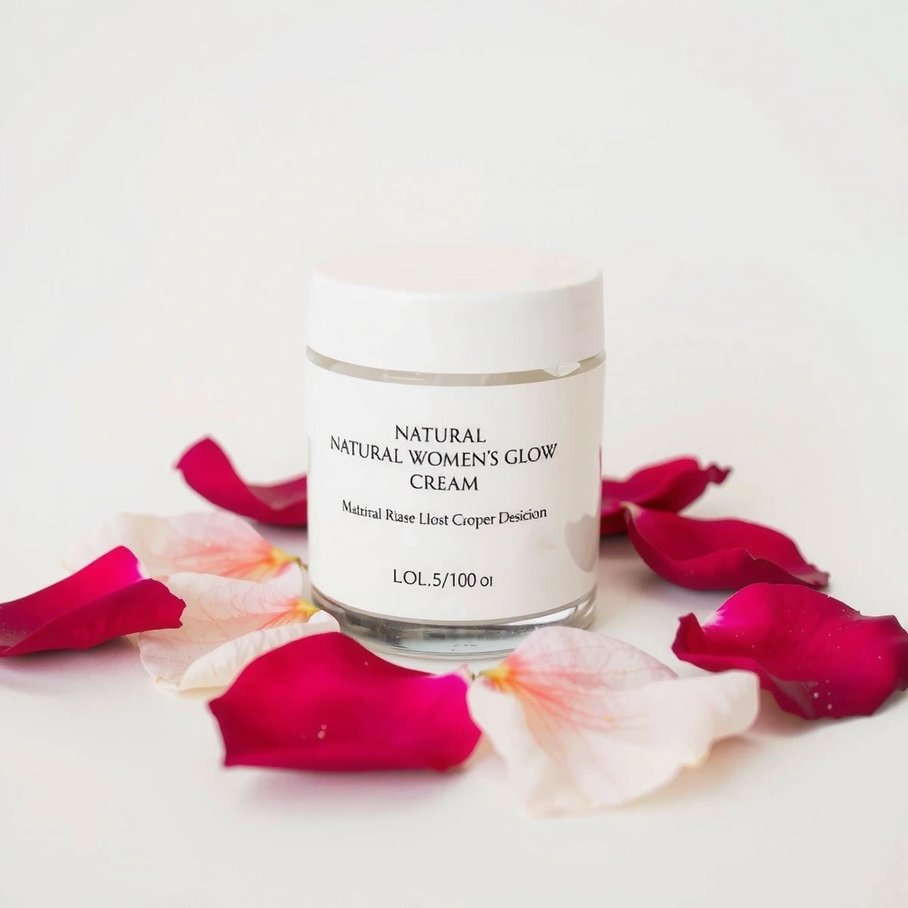 Elegant jar of Radiant Hydration Cream with rose petals